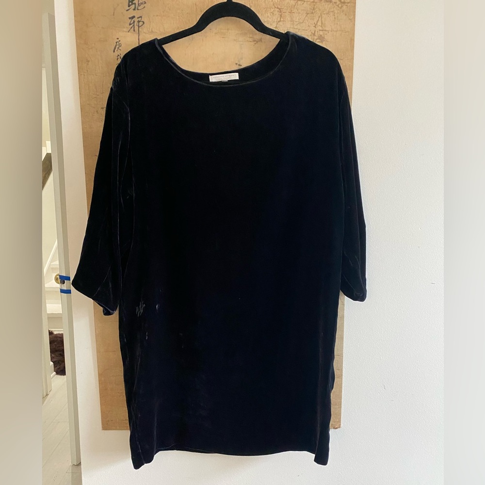 Navy blue velvet shift dress